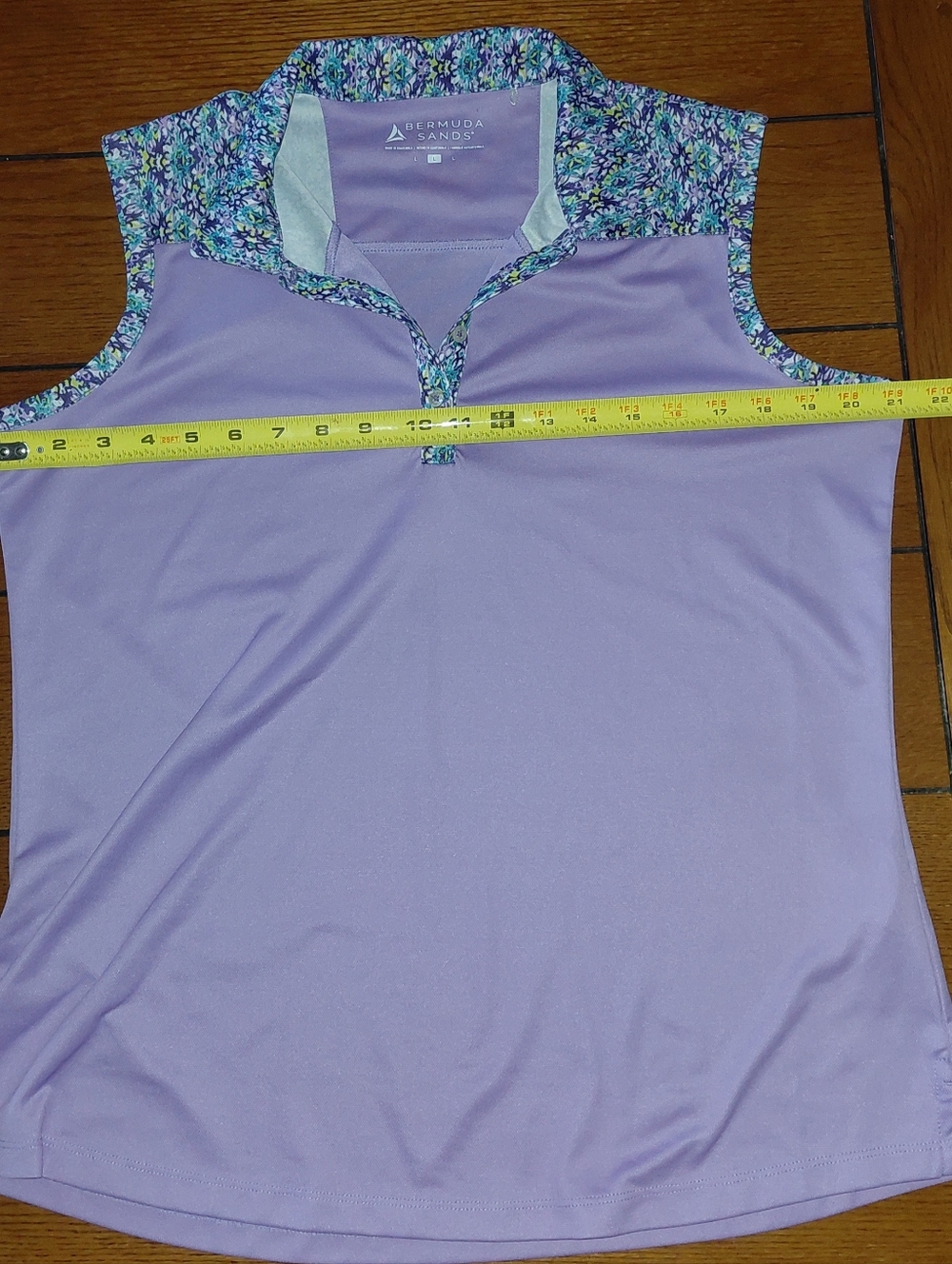 Bermuda Sands Sleeveless Lavender Golf Polo Top with Floral Trim Lg Msrp $79.99